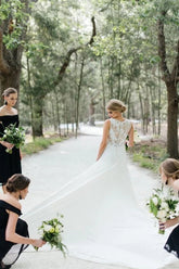 Gorgeous Round Neck Sleeveless Sweep Train Mermaid Lace Wedding Dress